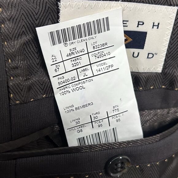 Joseph Abboud 48R Suit 40x30 Flat Front Brown Guabello Wool Two Button Vented - Picture 4 of 13